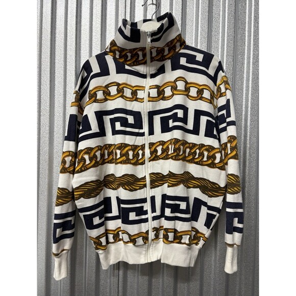Spree Sport Vintage Collared Zip Sweater Versace Style Chain Link 1992 Mens Sz M - Picture 3 of 7